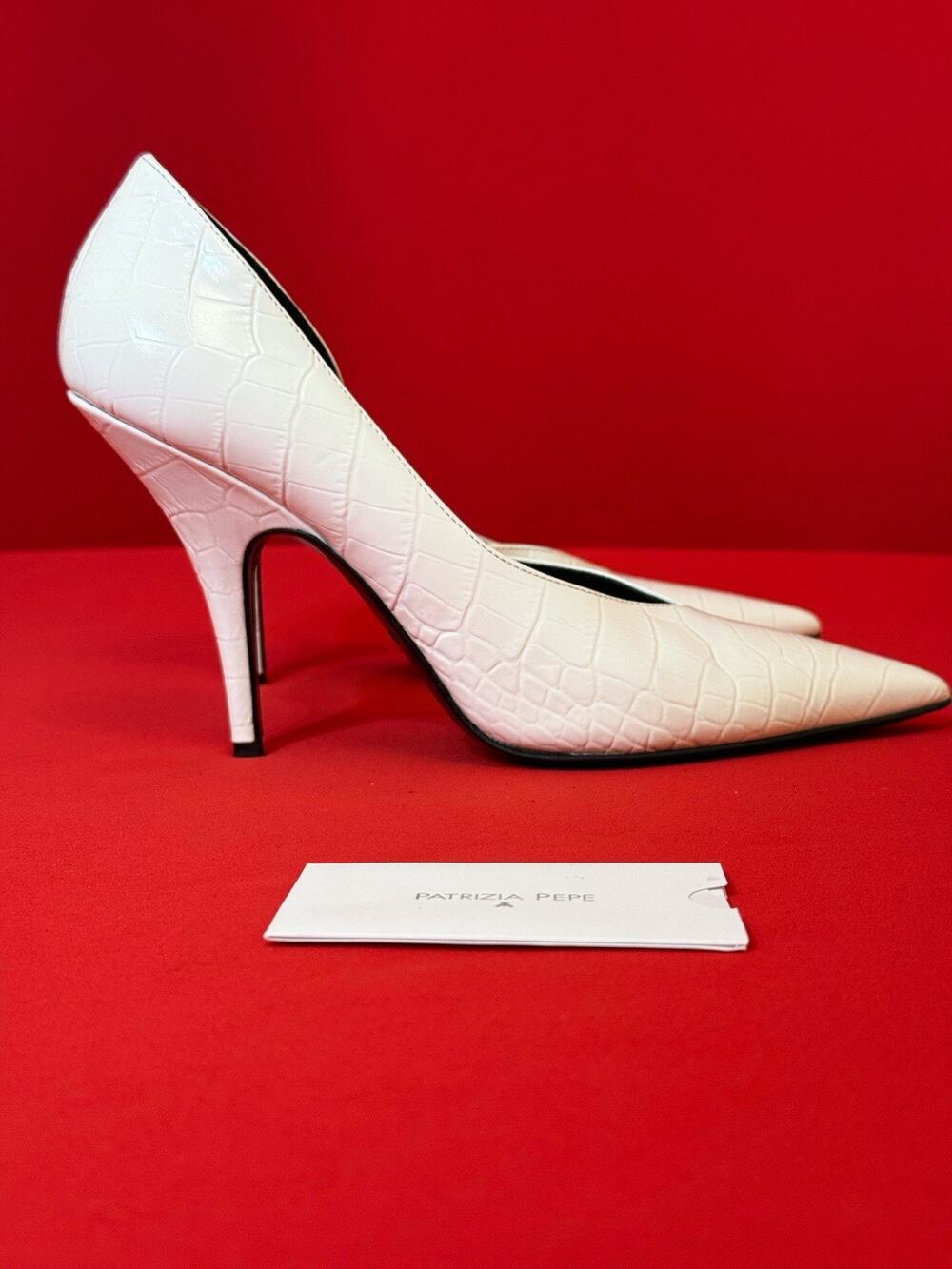 $400 US 9 EU 40 🇮🇹 Italy Patrizia Pepe White Leather Heel 4.5” Pumps